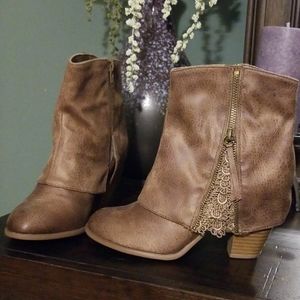 Tan lace trim boots